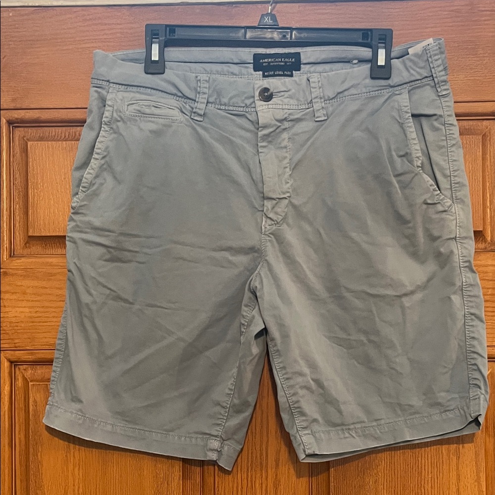 American Eagle Outfitters Men's Gray Flat-Front Chino Shorts